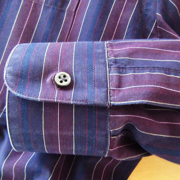 NICOLE MILLER burgundy & navy striped men's long sleeved shirt - XL - 17 34/35 - Picture 4 of 7